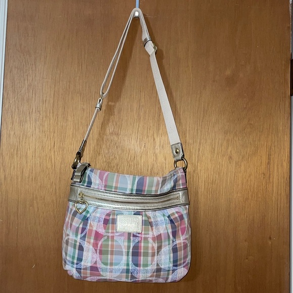•COACH•POPPY DAISY MADRAS SIGNATURE "C" CANVAS SHOULDER/CROSSBODY BAG EUC - Picture 3 of 11